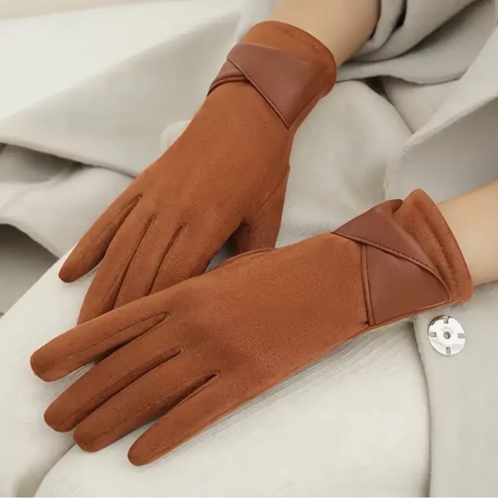 Elegant Rust Orange Brown Women's Soft Faux Suede Gloves